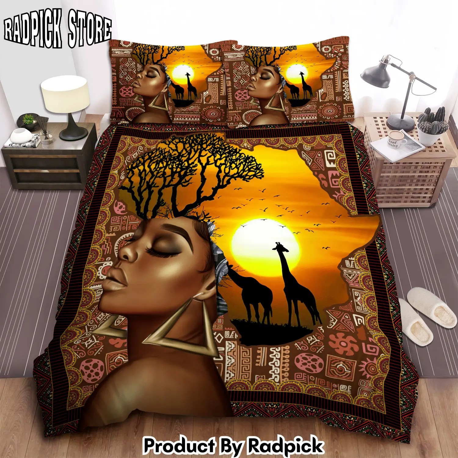 Radpick african woman and giraffe duvet cover bedroom sets comfortable bedding sets rp3278884